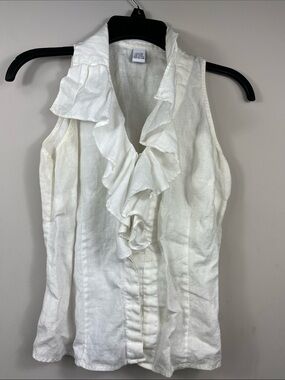 Richard Malcolm White Ruffle Sleeveless Linen Blend Blouse Top petite small